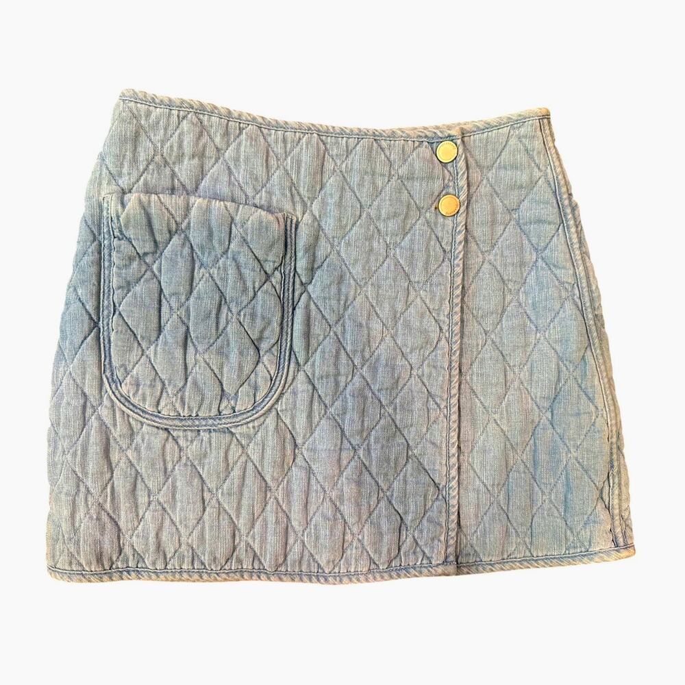 BLANKNYC Quilted Denim Mini Wrap Skirt Womens 27 Light Blue Pocket